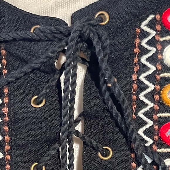 bohemian lace-up/embroidered yoke with mirror/sequin long sleeve/ruffle top-NWT - Picture 5 of 10